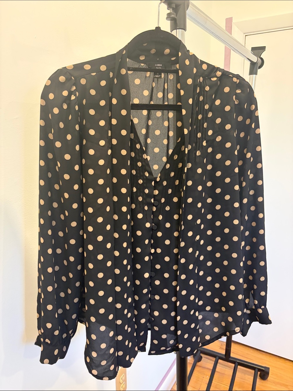 J. Crew Polka Dot Black and Cream Blouse - Women Tops